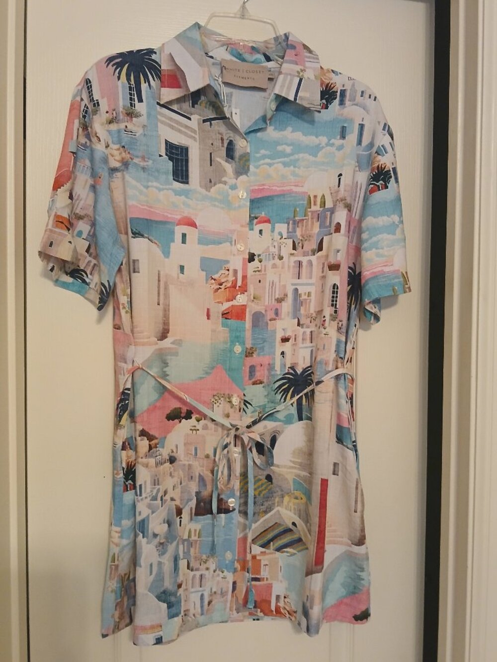 NWT White Closet Linen Blend Short Sleeve Mini Dress, XSmall